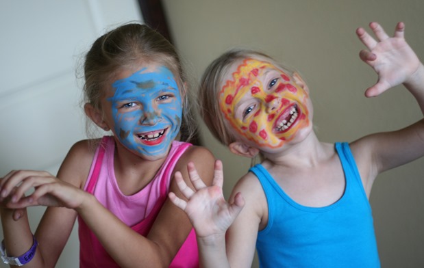 gorgeous chicken pox moster and the beautiful blue camo monster!  Emily and Noelle play date 7 years old