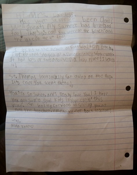 back to school letter to mrs. lawless her kindergarten teacher, going into 1st grade
