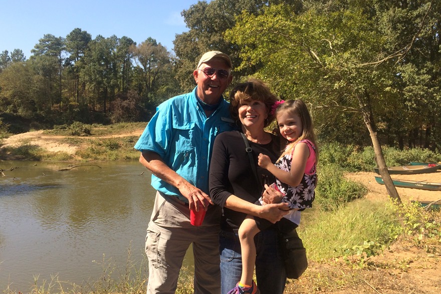 Rose with Poppa and Rara on the Neches
